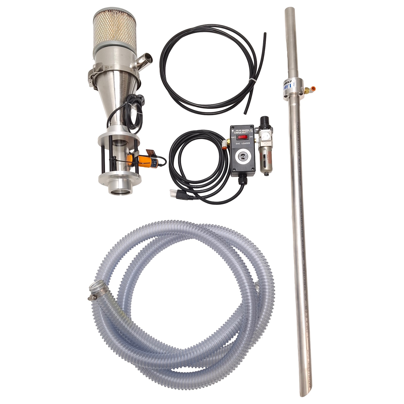 DRI-AIR DAC Compressed Air Loader, 43.75in Wand, 7-125psi Set, 10ft Hose, 120VAC