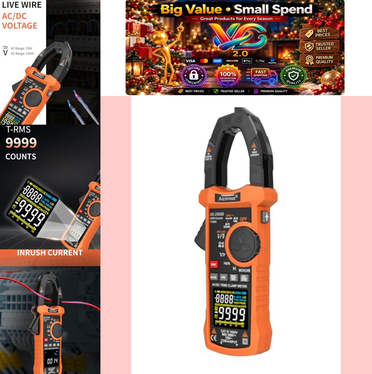 Digital Clamp Meter 1000A TRMS 6000 Counts AC/DC Voltage Tester VFD LoZ NCV