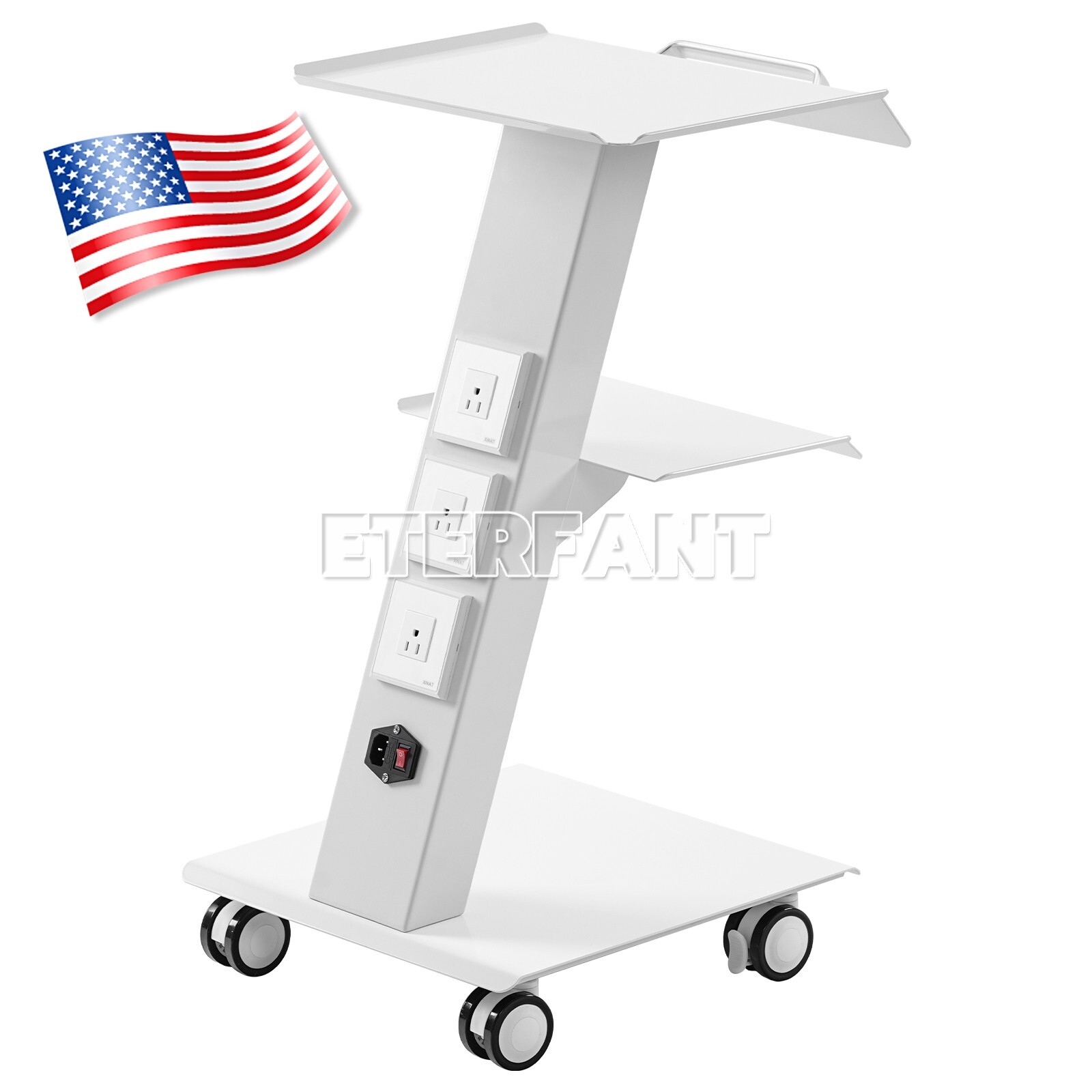 3 Layers Dental Medical Tool Cart Trolley Mobile Instrument with Built-in Socket