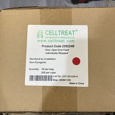 NEW CELLTREAT 229224B 10mL Open End Pipet Individually Wrapped Sterile 200/CS.  picture