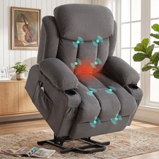 Power Lift Recliner Massage Heat Elderly Cup Holder Side Pockets Living Room picture