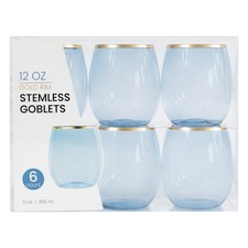 PLASTICPRO 6 Pack Blue With Gold Rim Plastic Wine 12 ounce, & picture