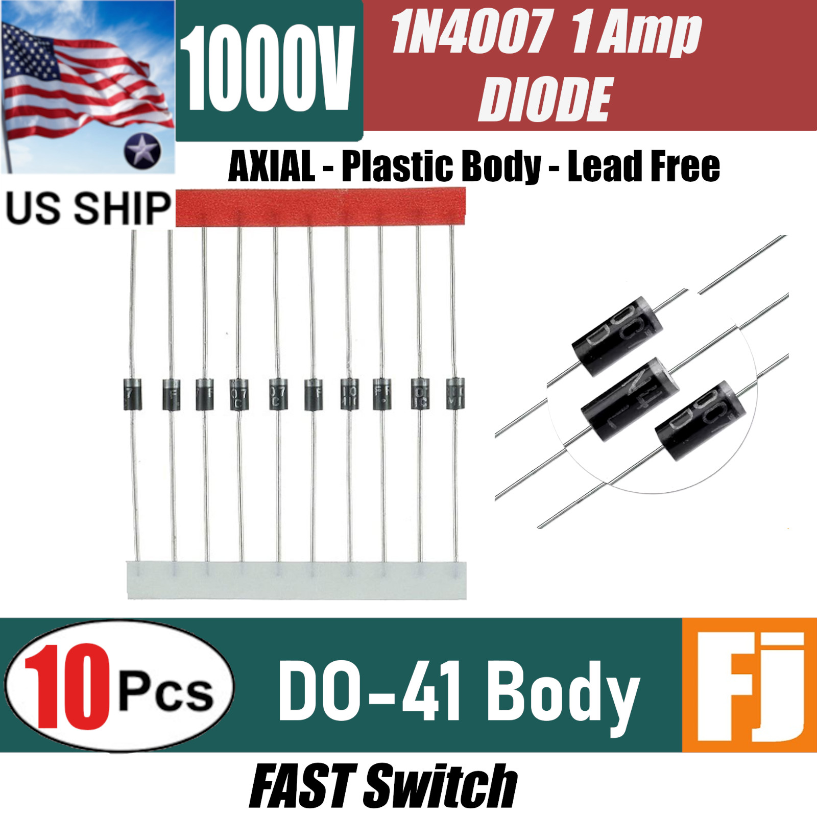 10x 1N4007 Diode 1A 1000V Rectifier Diode DO-41 Fast IN4007 | US SHIP exp