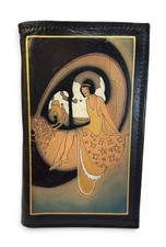 Vintage 70s Art Deco Revival Leather Planner Address Book Cover Flapper Woman picture