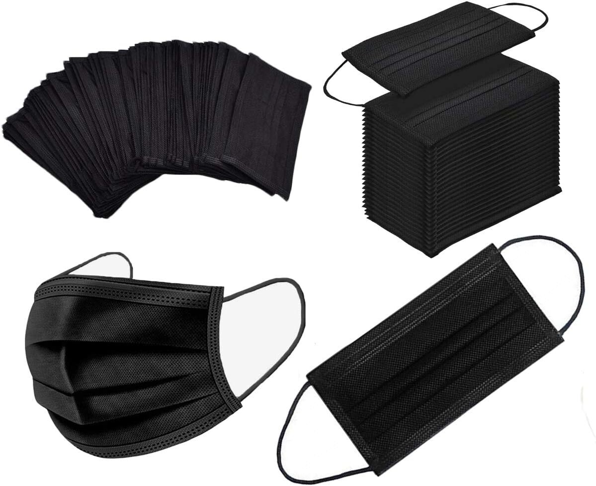 50/100 Pcs Black Disposable Face Cover 3-Ply Filter Breathable Earloop Masks
