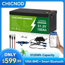48V 100Ah LiFePO4 Lithium Battery 5120Wh Bluetooth Golf Cart w/58.4V 20A Charger picture