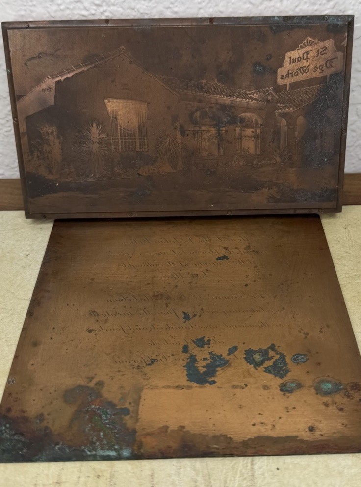 1940s Lot 2 Vintage Santa Barbara Printing Blocks copper plate St Paul Dye Works