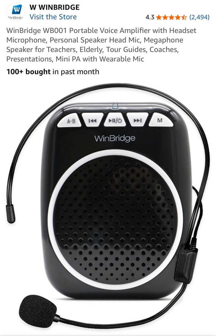 WinBridge WB001 Portable Voice Amplifier Headset Mic for Teachers Guides