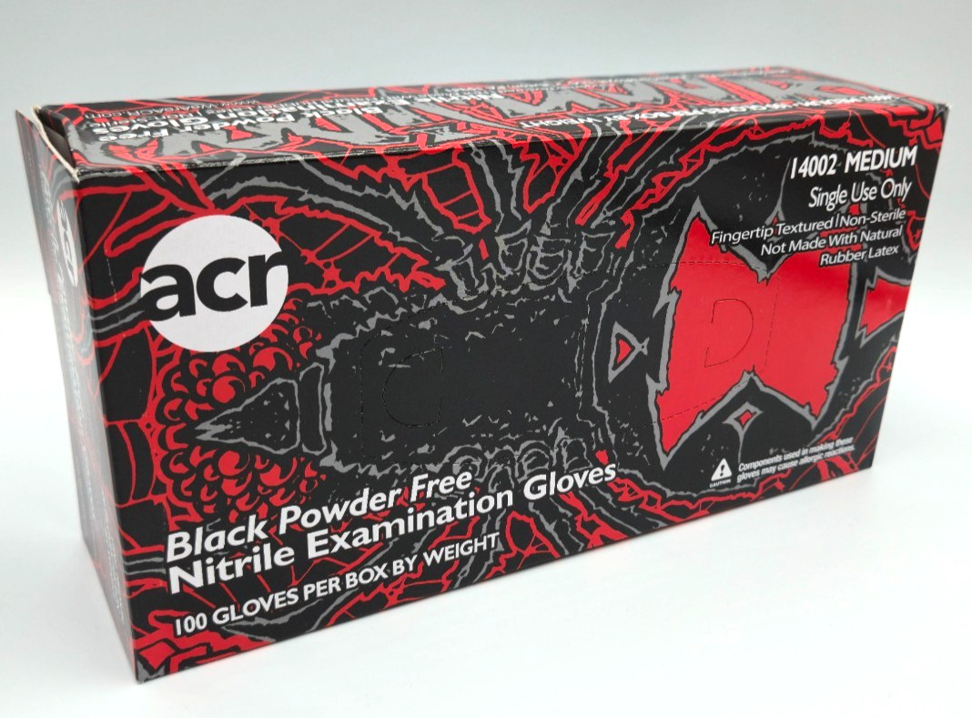 AmerCare Royal Black Widow Nitrile Latex Free Exam Grade Gloves, 100 Pack Medium