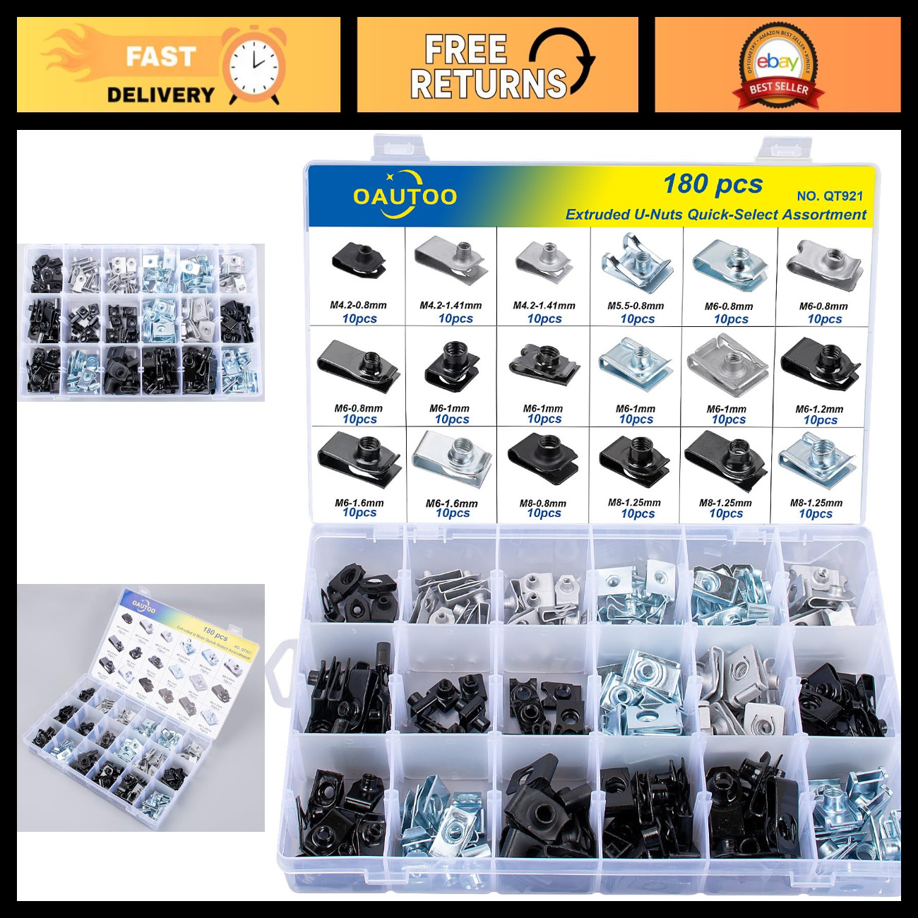180pcs U-Nuts Assortment for Bumper, Fender, Engine, Radiator & Splash Shield