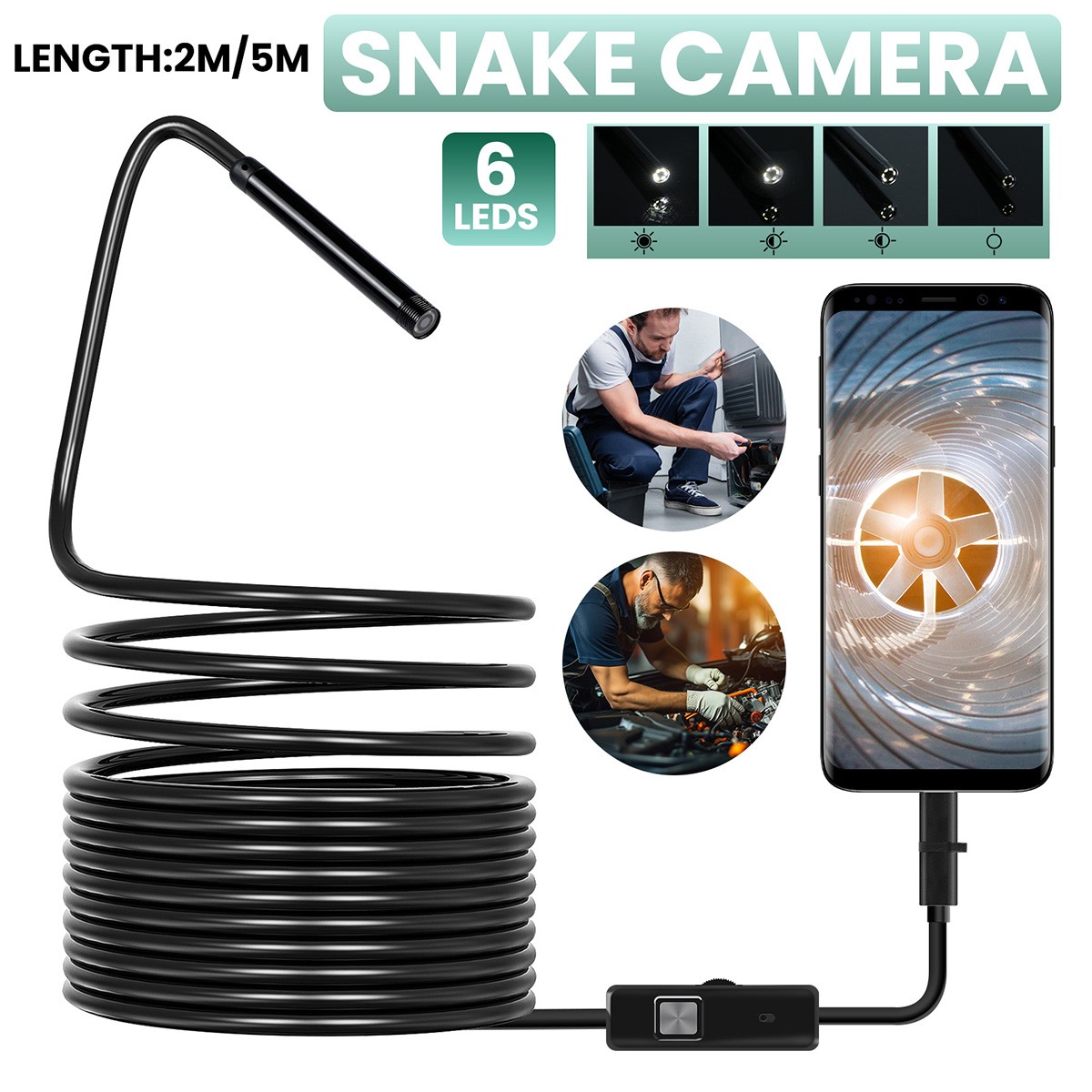 1920P HD Endoscope Borescope 5.5mm Inspection Snake Camera w/LED for Android PC
