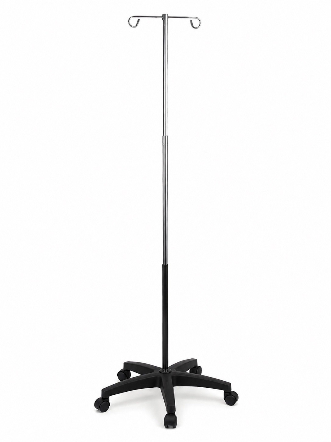 Medline MDS129CS Foldable IV Pole Stand 5 Leg Rolling 2 Hook Adjustable 37-83in
