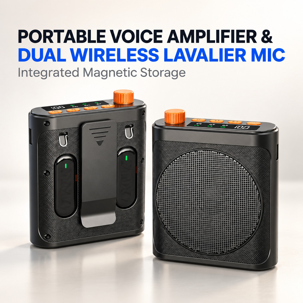 Portable Voice Amplifier With 2 Wireless Lavalier Mic Bluetooth PA System