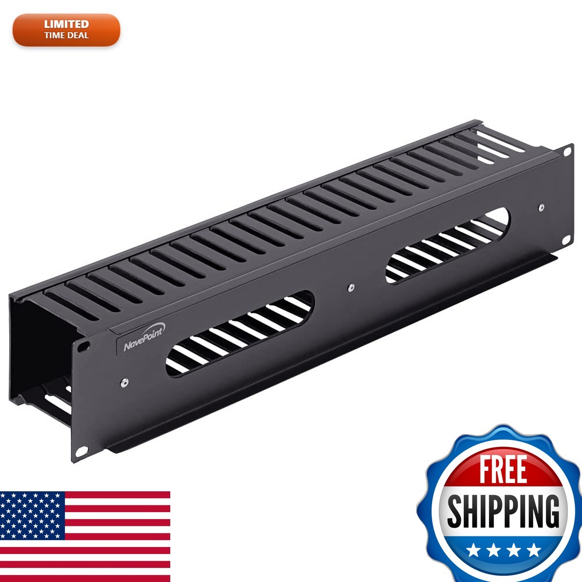 NavePoint 4601 2U Horizontal Cable Manager Duct Raceway for 19