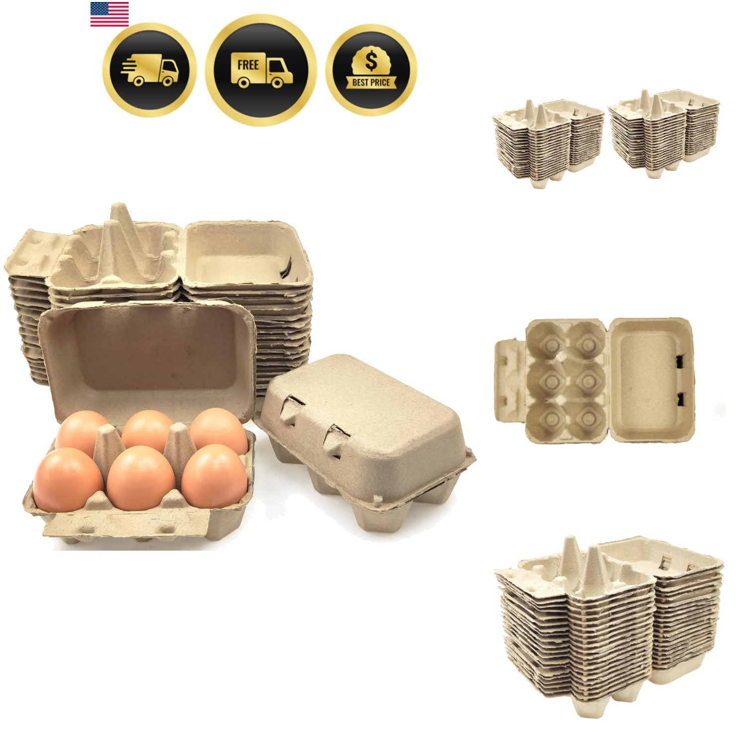 Half Dozen Egg Cartons 40 Pack Pulp Fiber - 6 Count Tray, Solid Reusable Eggs...