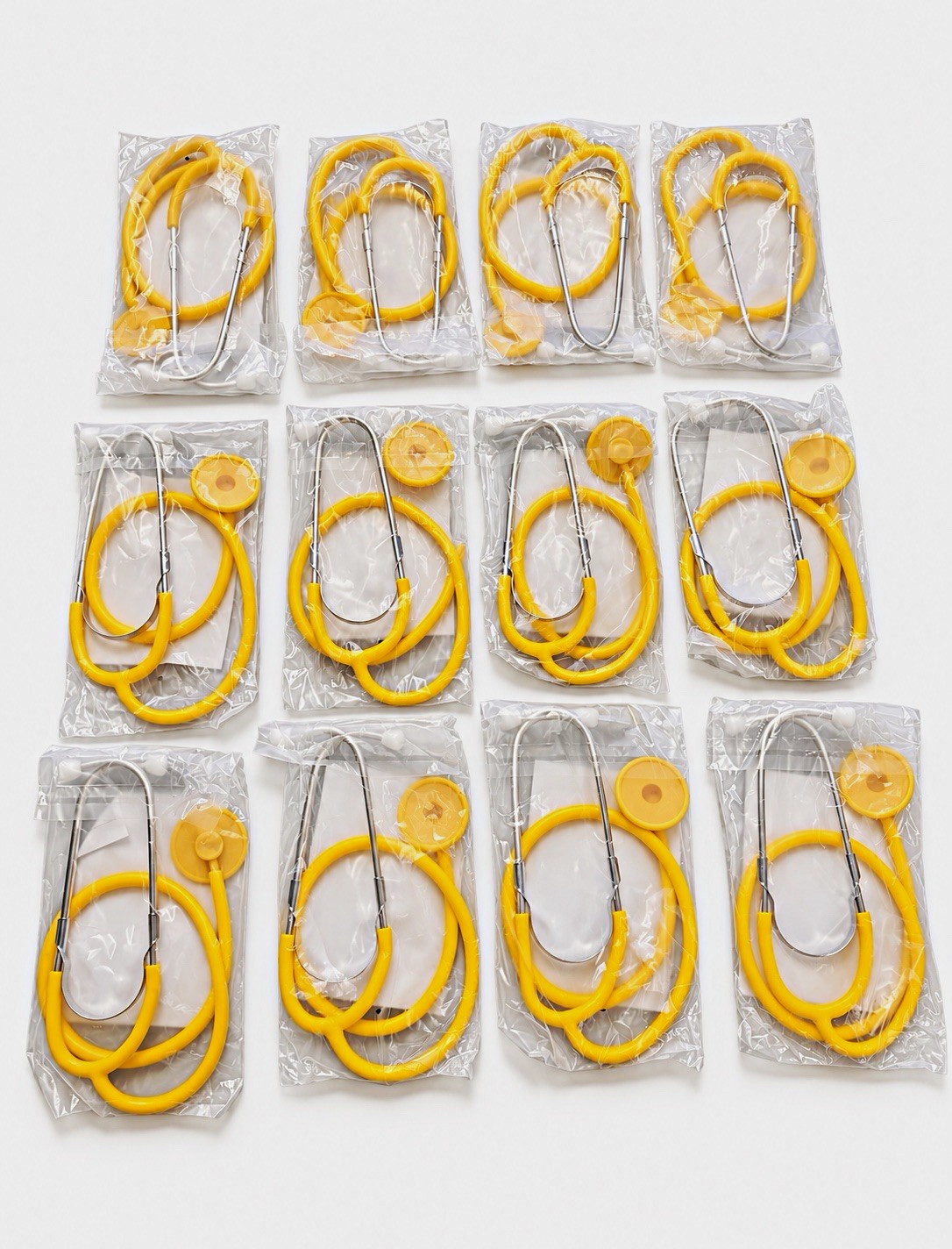 Lot of 12 Pack Disposable Stethoscopes Yellow Single Head Individually Wrapped