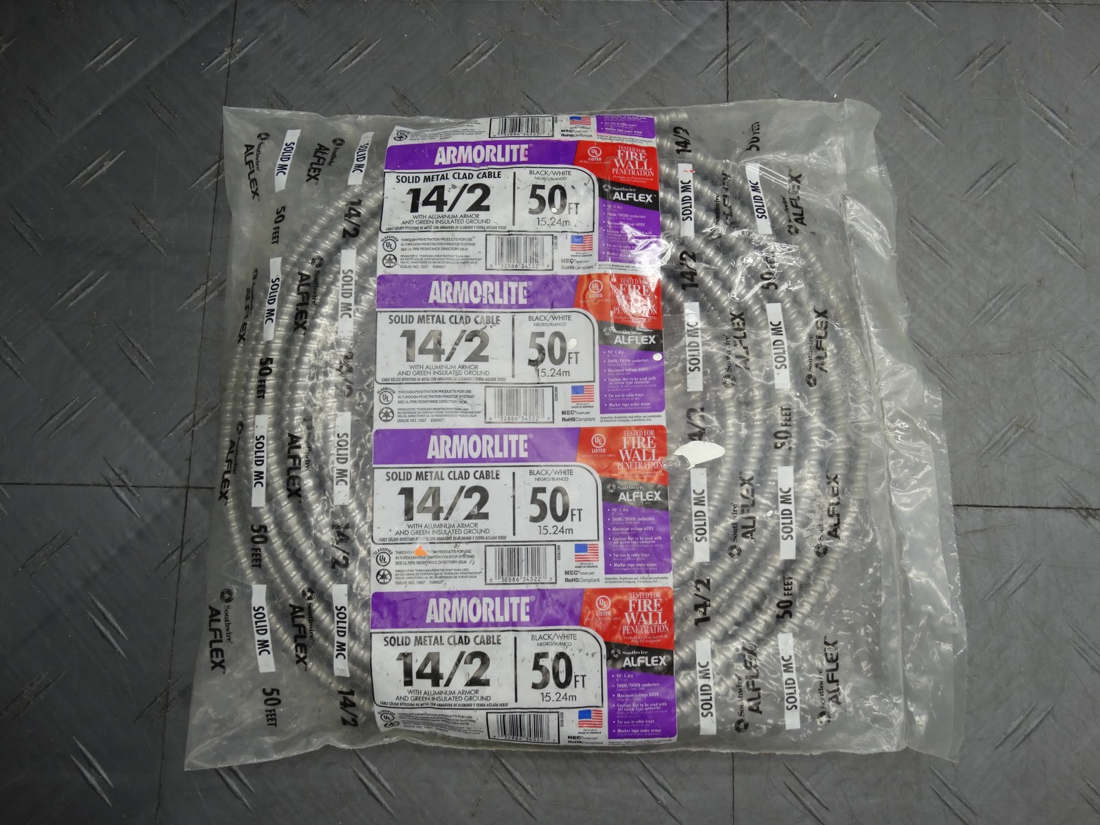 Southwire 14/2 x 50 ft. Solid CU MC (Metal Clad) Armorlite Cable