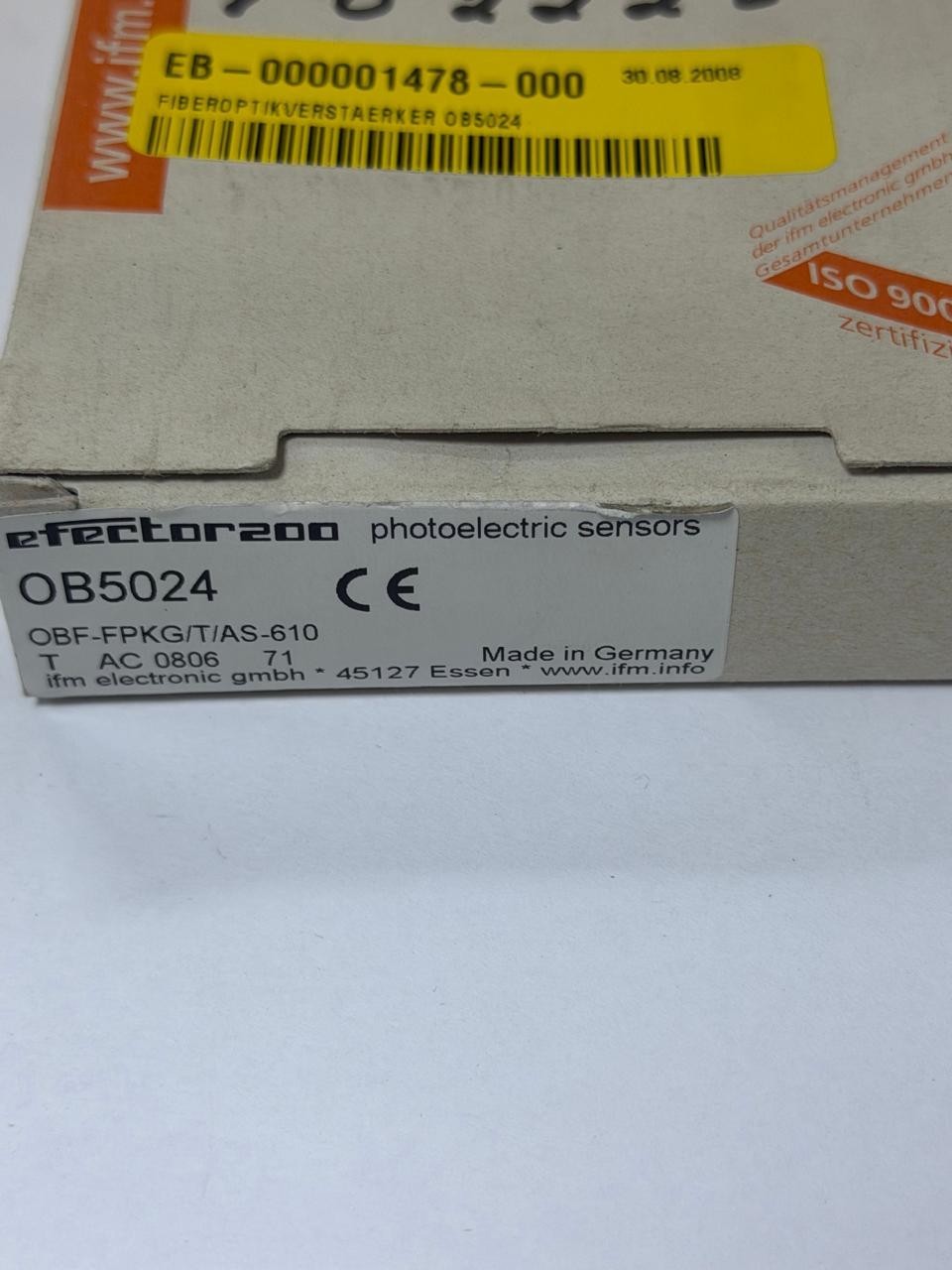 IFM OB5024 OBF-FPKG/T/AS Fiber Optic Amplifier PNP 10-36VDC M8 Germany