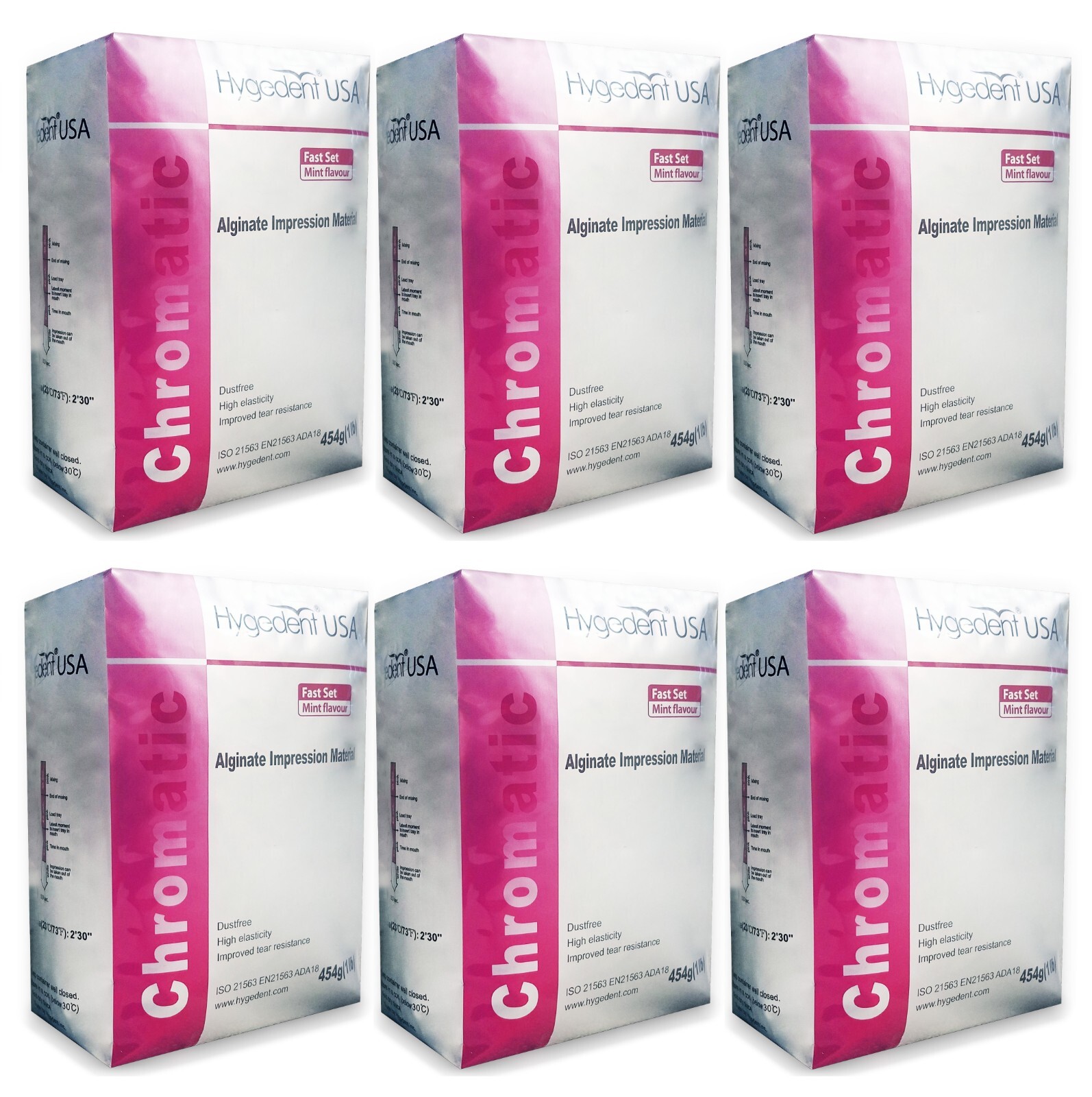 6 x Hygedent Chromatic Dental Fast Set Mint Dust Free Impression Alginate