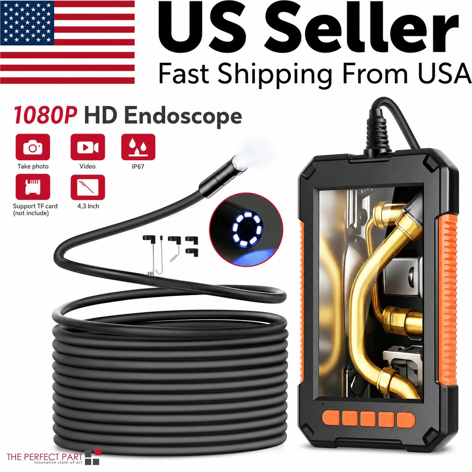 LCD Endoscope 1080P HD Industrial Borescope 4.3inch 8mm Inspection Snake Camera