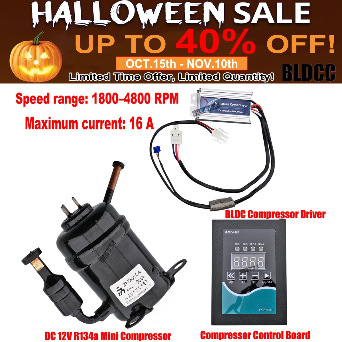 12V DC Mini R134a Brushless Refrigeration Compressor BLDC FOC Driver Control Kit