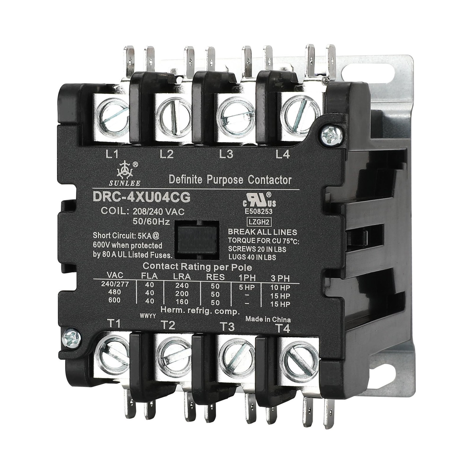 SUNLEE 4 Pole 40 Amp 50 RES 208/240V Coil Contactor fits Siemens 42CF25AG Lig...