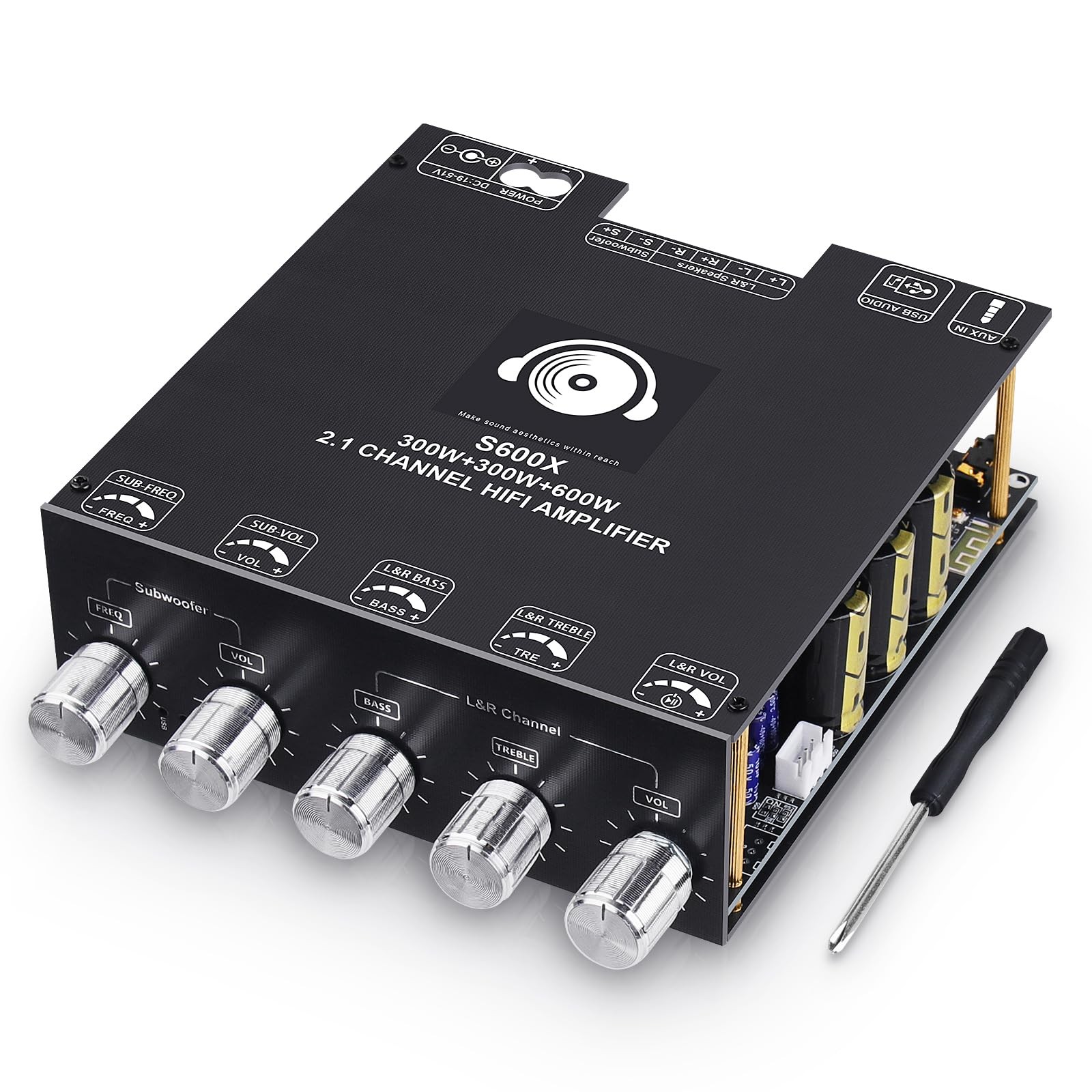 S600X Bluetooth 5.2 Audio Amplifier Board HiFi Stereo Amp 2.1CH 300W*2+600W