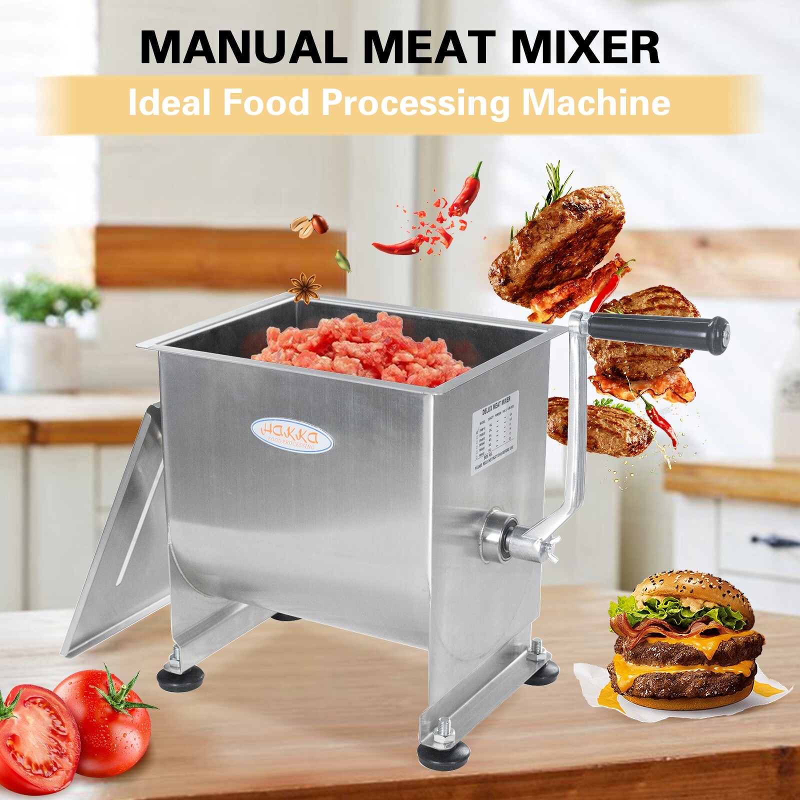 Hakka Manual Meat Mixer 20lbs 10L Sausage Mixing Food Mixer Fixed Tank Machine