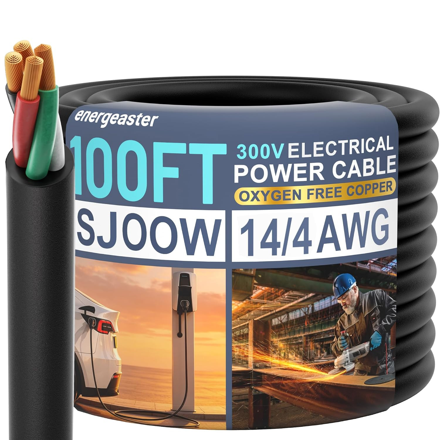 100FT 14/4 SJOOW Portable Power Cable, 14 Gauge 4 Conductor (ETL)