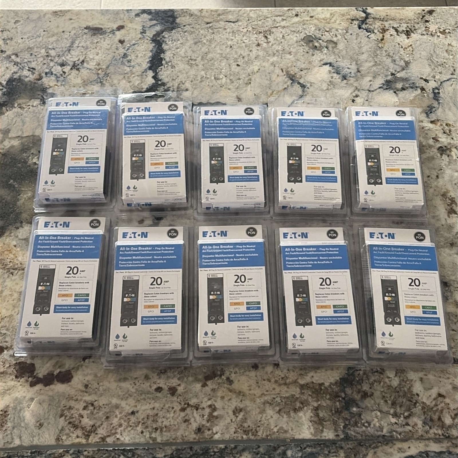 Lot of 10 Eaton BRP120A1CS 20-Amp All In One Breaker AFCI/GFCI ( PlugOn Neutral