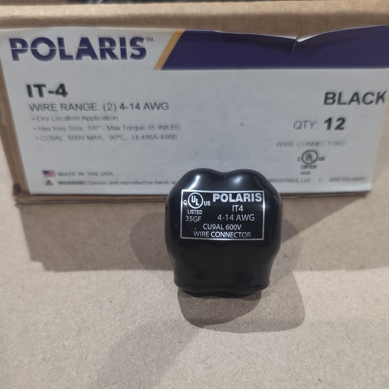 Polaris IT-4 2-Port Black Wire Connector 4-14 AWG Set Screw Copper Qty. 12