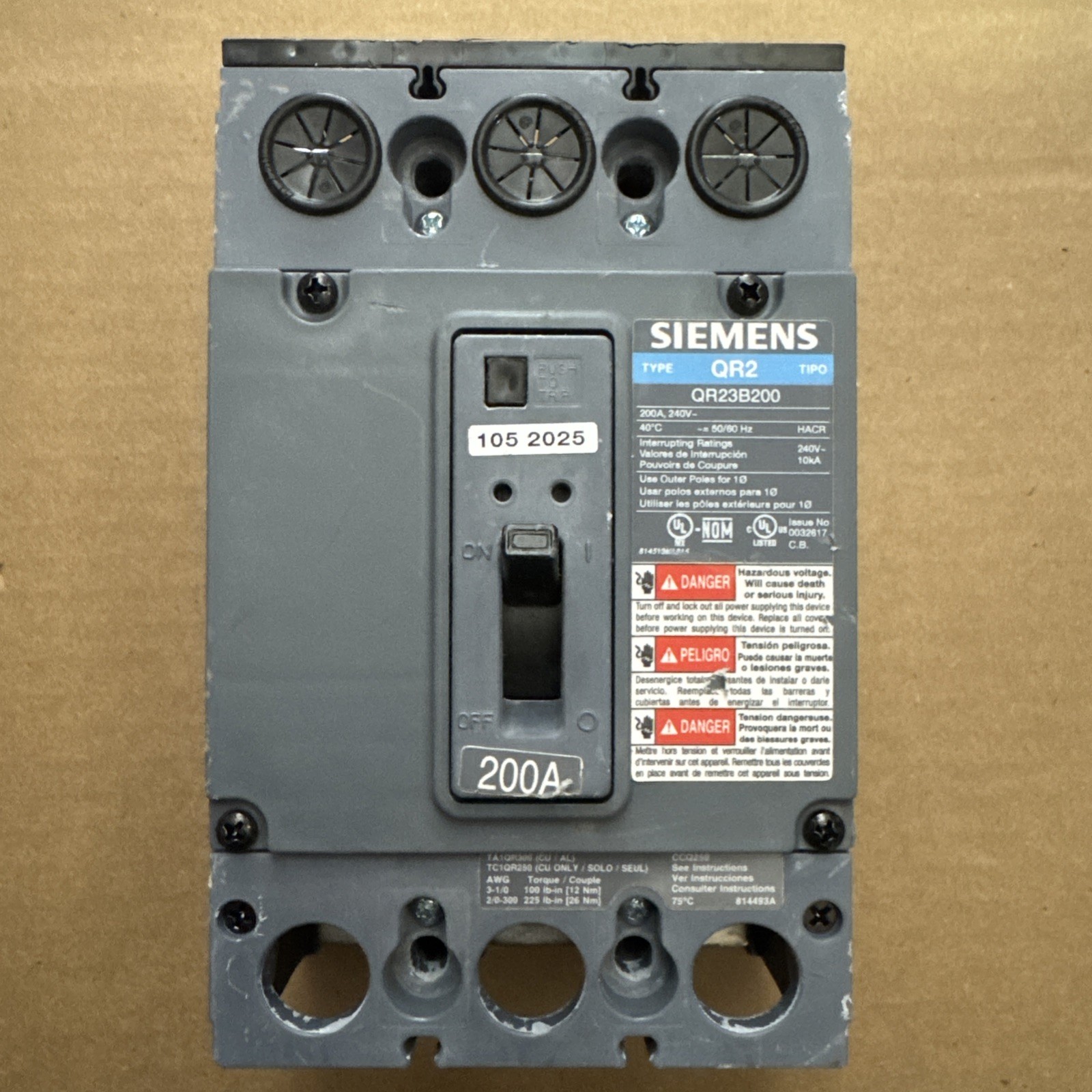 Siemens QR23B200  Circuit Breaker, 200A, 240V, 3Pole New Surplus