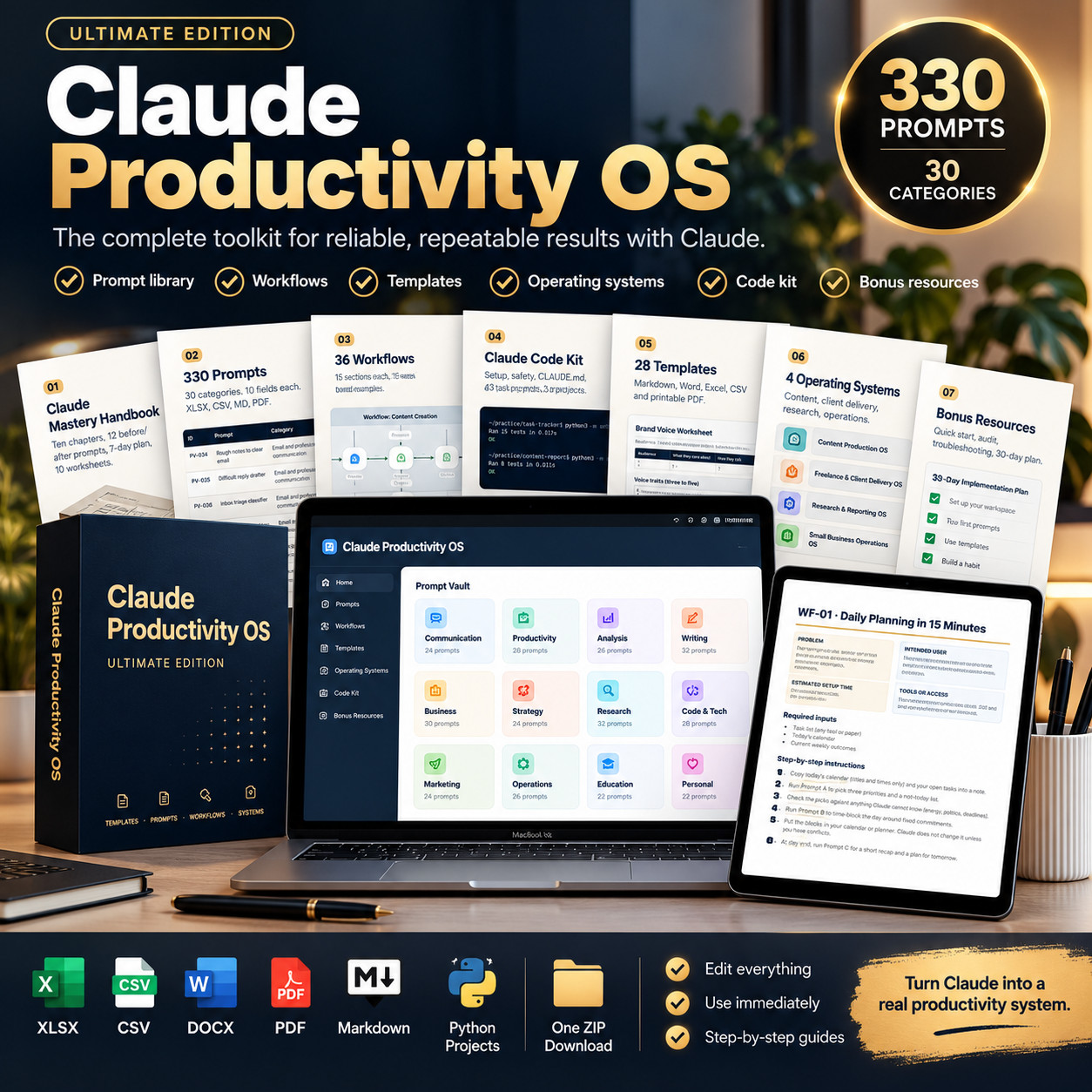 Claude Productivity OS Ultimate Edition, 330 AI Prompts, 36 Business Workflows, Claude Productivity OS Ultimate Edition, 330 AI Prompts, 36 Business Workflows,