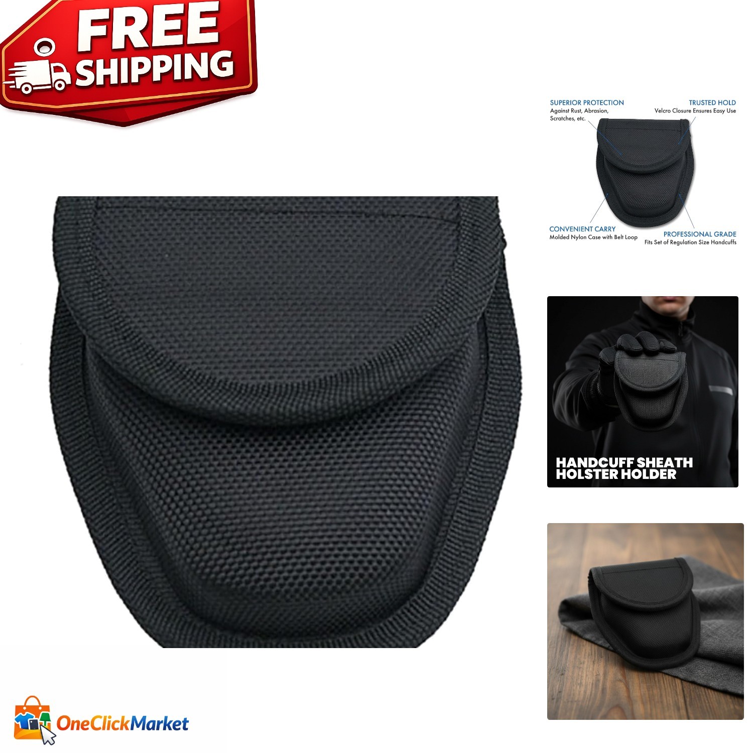 Sleek Black Handcuff Pouch with Belt Loop: Durable Nylon Sheath for Officers