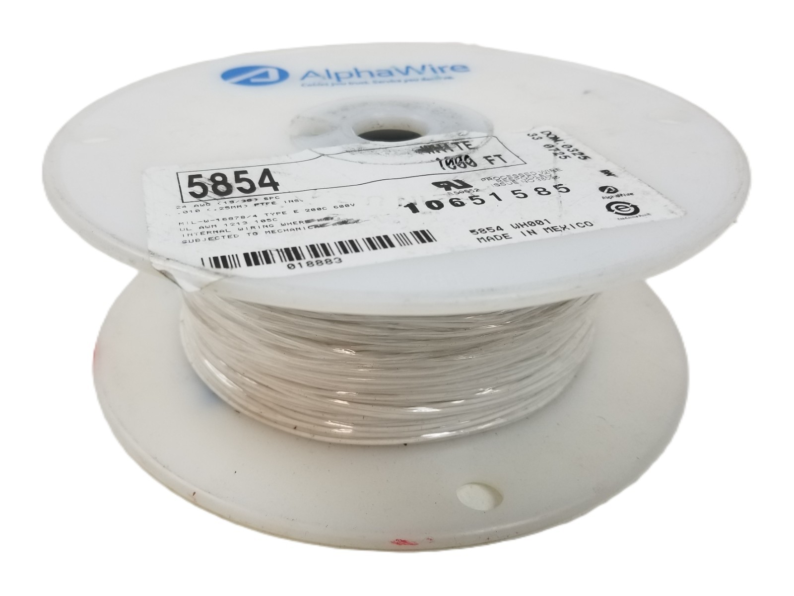 1,000ft AlphaWire 5854 WH001 Hook-Up Wire 24AWG PTFE 200C 19/36 Strand White NEW