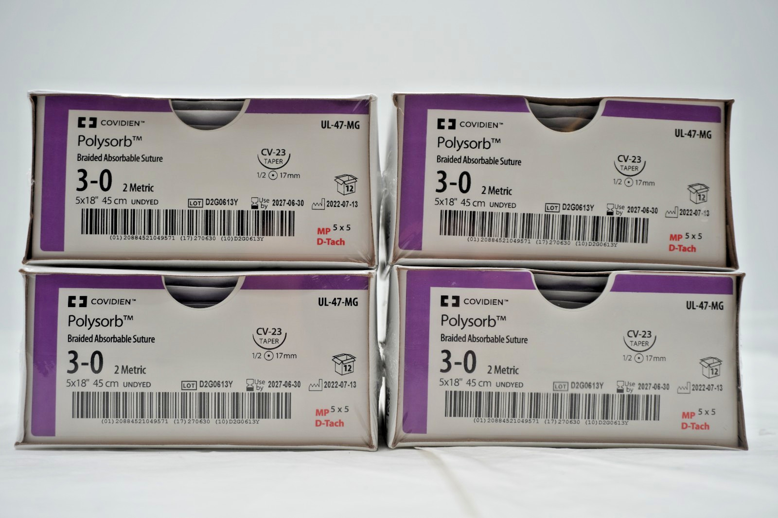4-Pack, Covidien UL-47-MG Polysorb Braided Absorbable 3-0 5x18