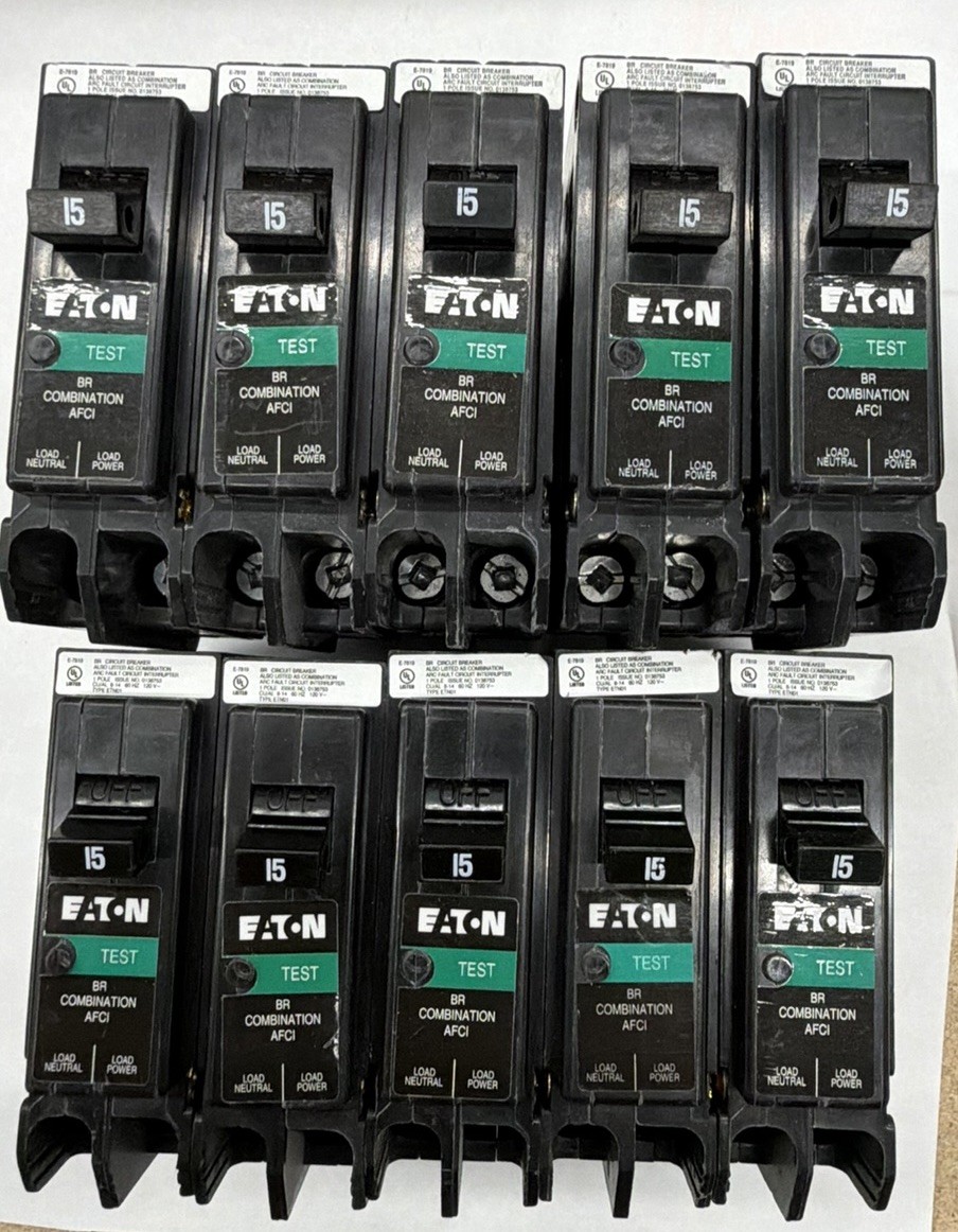 10PCS Eaton BRP115AF 15A 1 Pole 120V Combination AFCI Plug-On Neutral Breaker