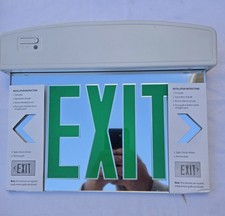  LED Edge-Lit Exit Sign Green Letters Mirror Panel NIB - Lot Of 4 picture