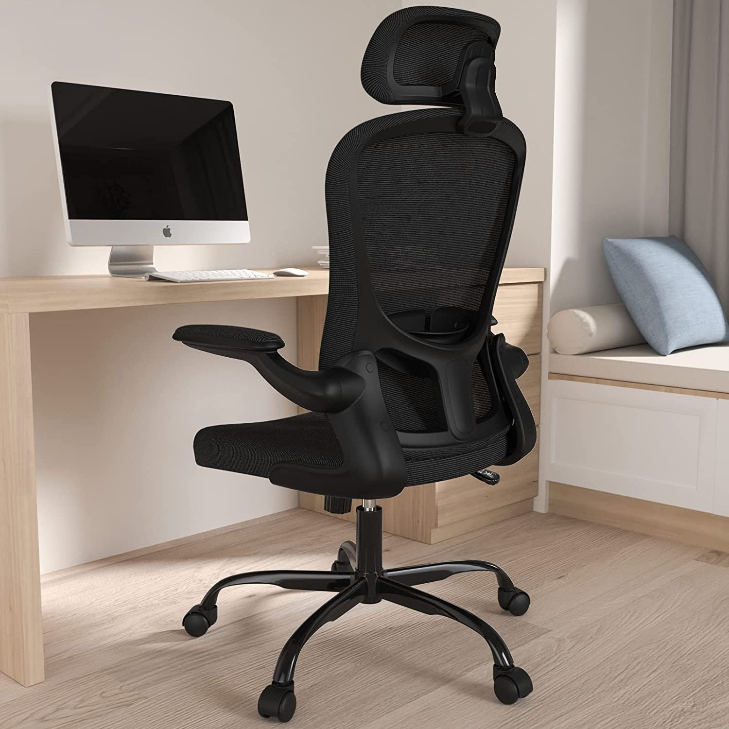 Drafting Chair Tall Ergonomic Office Chair Flip Up Arms Standing Desk Stool