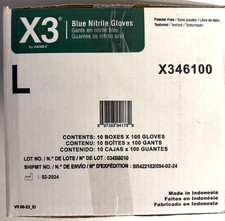 [NEW] (X346100) AMMEX X3 Blue Nitrile Disposable Gloves, Powder-Free, Large (L) picture