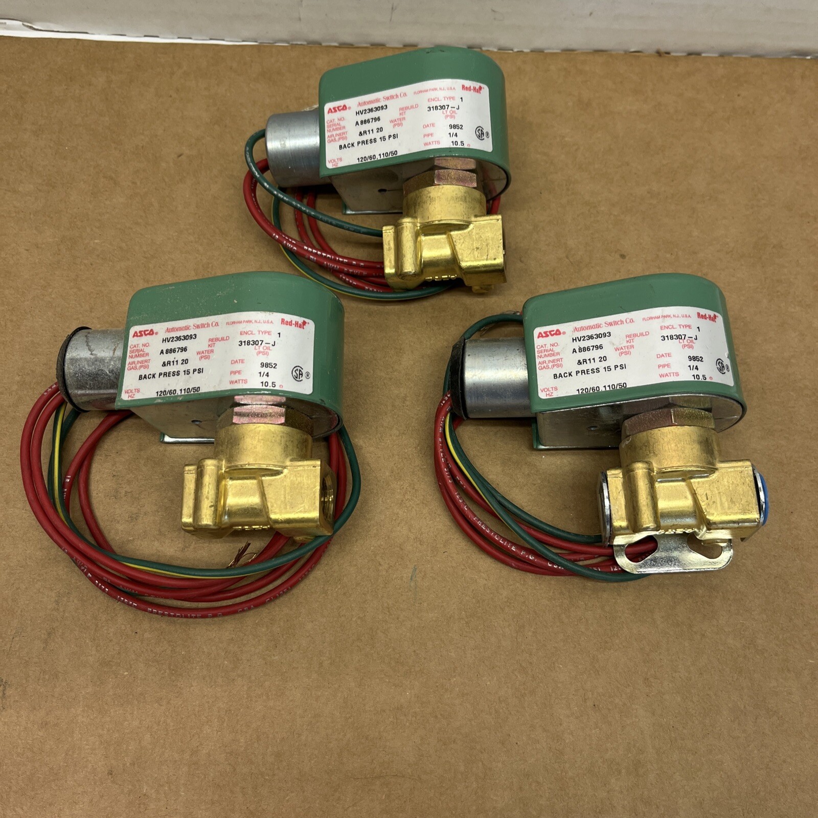 (Lot of 3) ASCO HV2363093 Solenoid 1/4” Back Press 15 PSI, NEW
