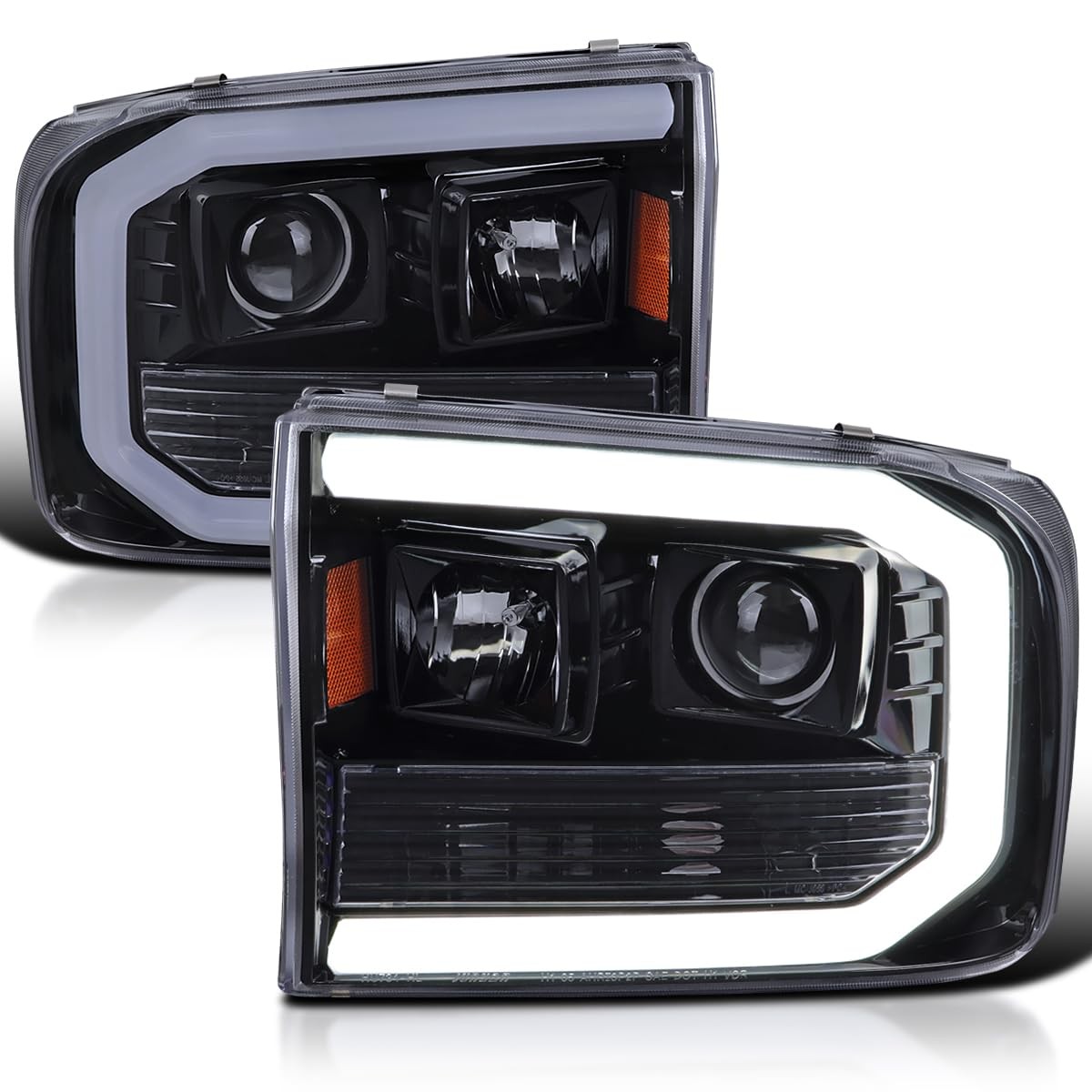 Glossy Black Smoke Projector Headlights w/LED Tube