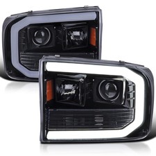 Glossy Black Smoke Projector Headlights w/LED Tube picture
