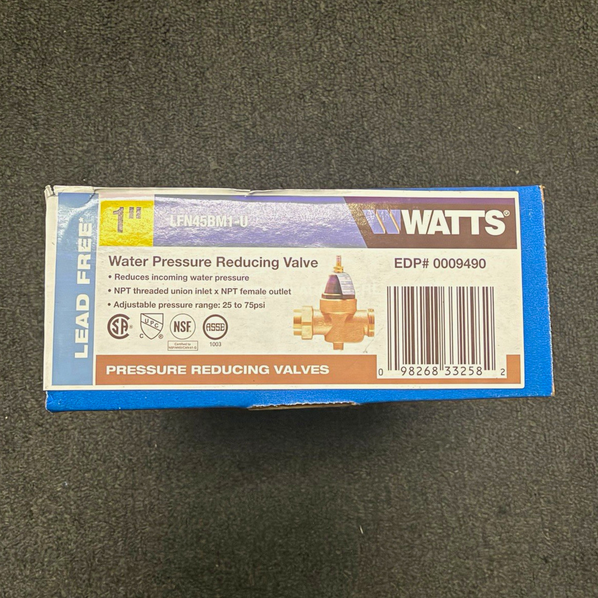 Watts LFN45BM1-U 1 in Brass Water PRV Union x NPT F 25-75 psi