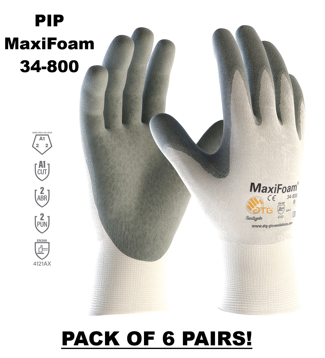 6 Pairs - PIP 34-800 MaxiFoam G-Tek Premium Nitrile Foam Coated Gloves Size: Med 6 Pairs - PIP 34-800 MaxiFoam G-Tek Premium Nitrile Foam Coated Gloves Size: Med