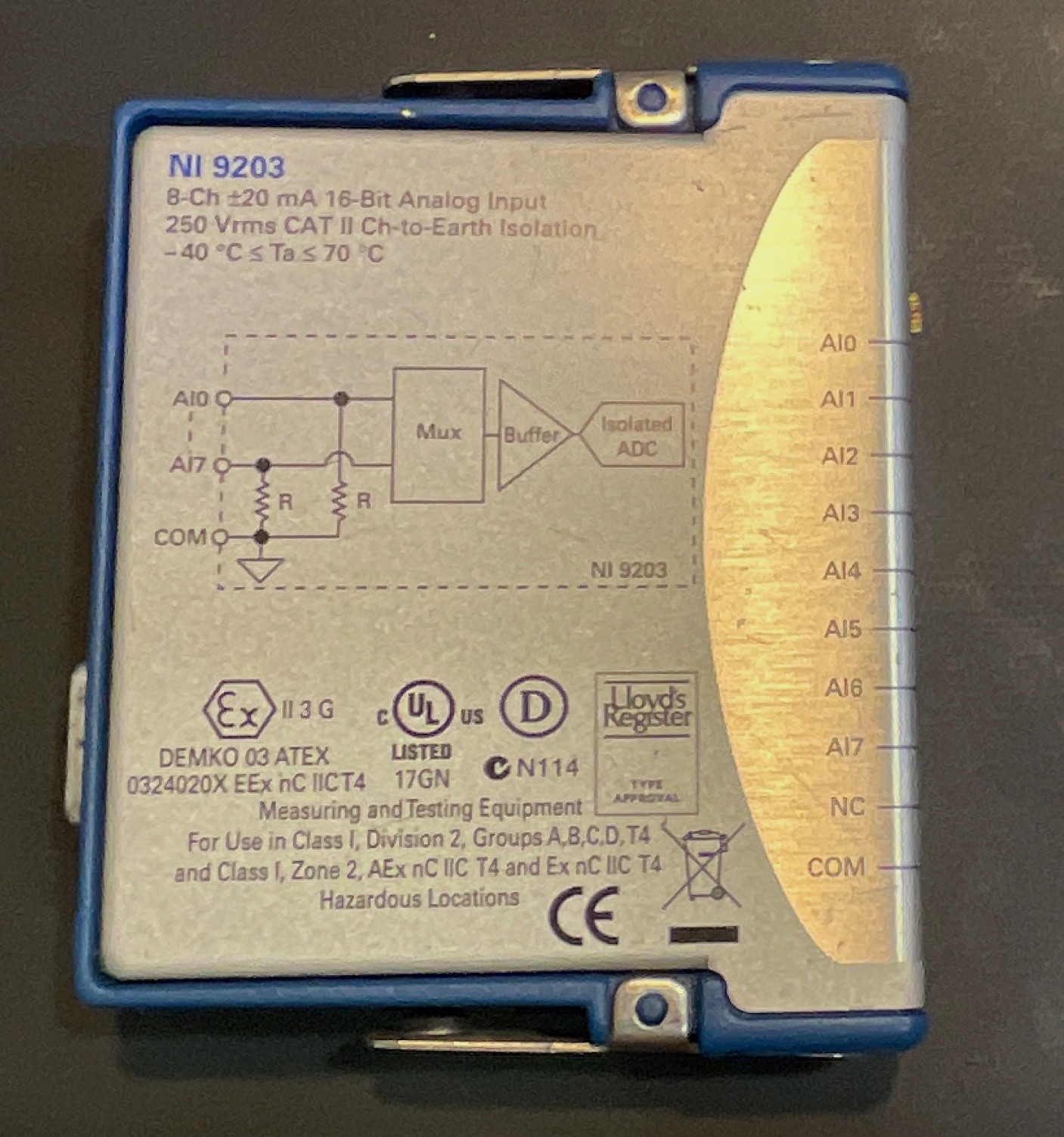 National Instruments NI 9203 8-Ch 16-Bit Analog Current Input Module - NO BLOCK National Instruments NI 9203 8-Ch 16-Bit Analog Current Input Module - NO BLOCK