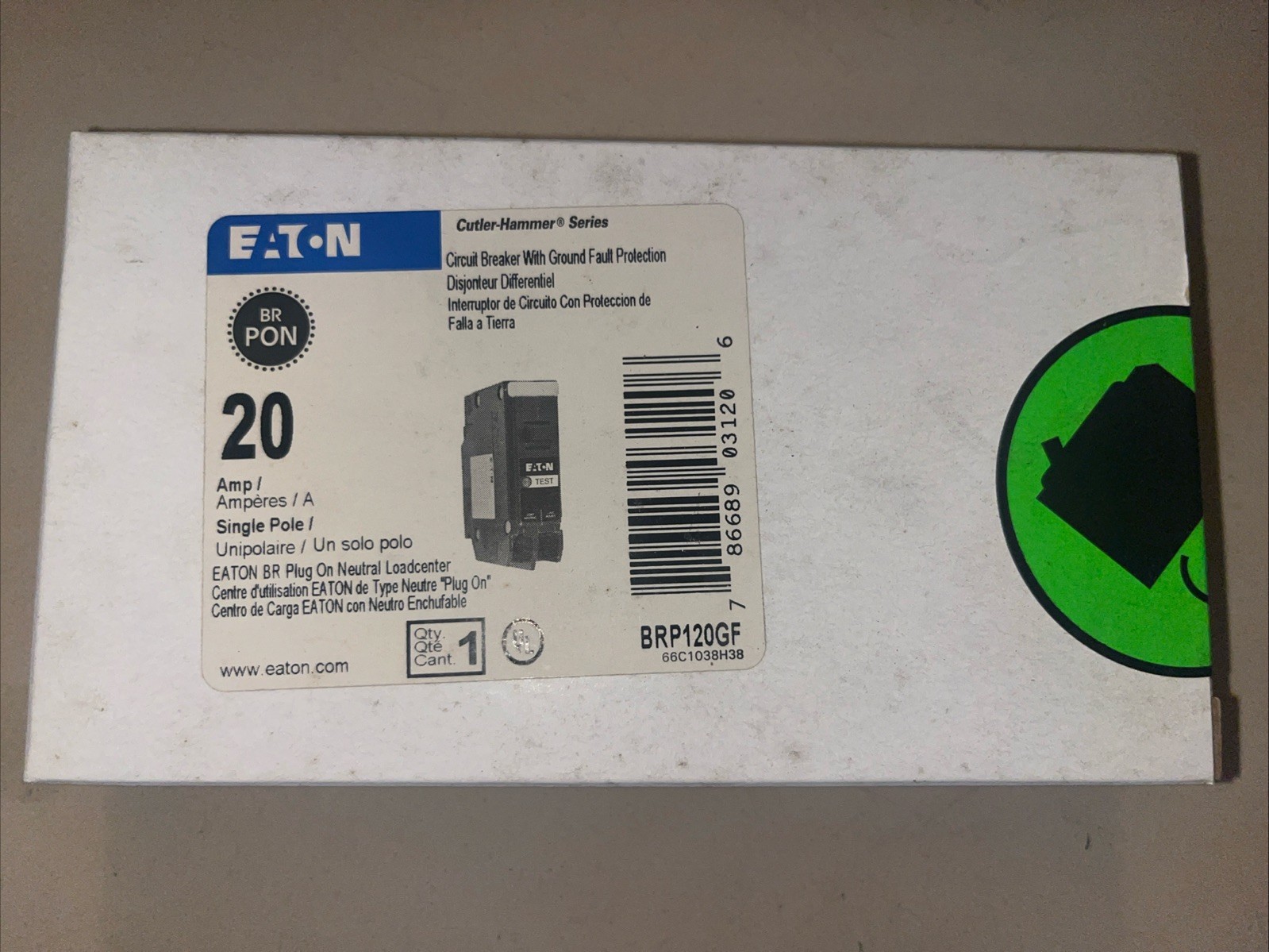 EATON #BRP120GF GROUND  FAULT (GFCI) 20A-1P CIR BREAKER/FREE SHIPPING