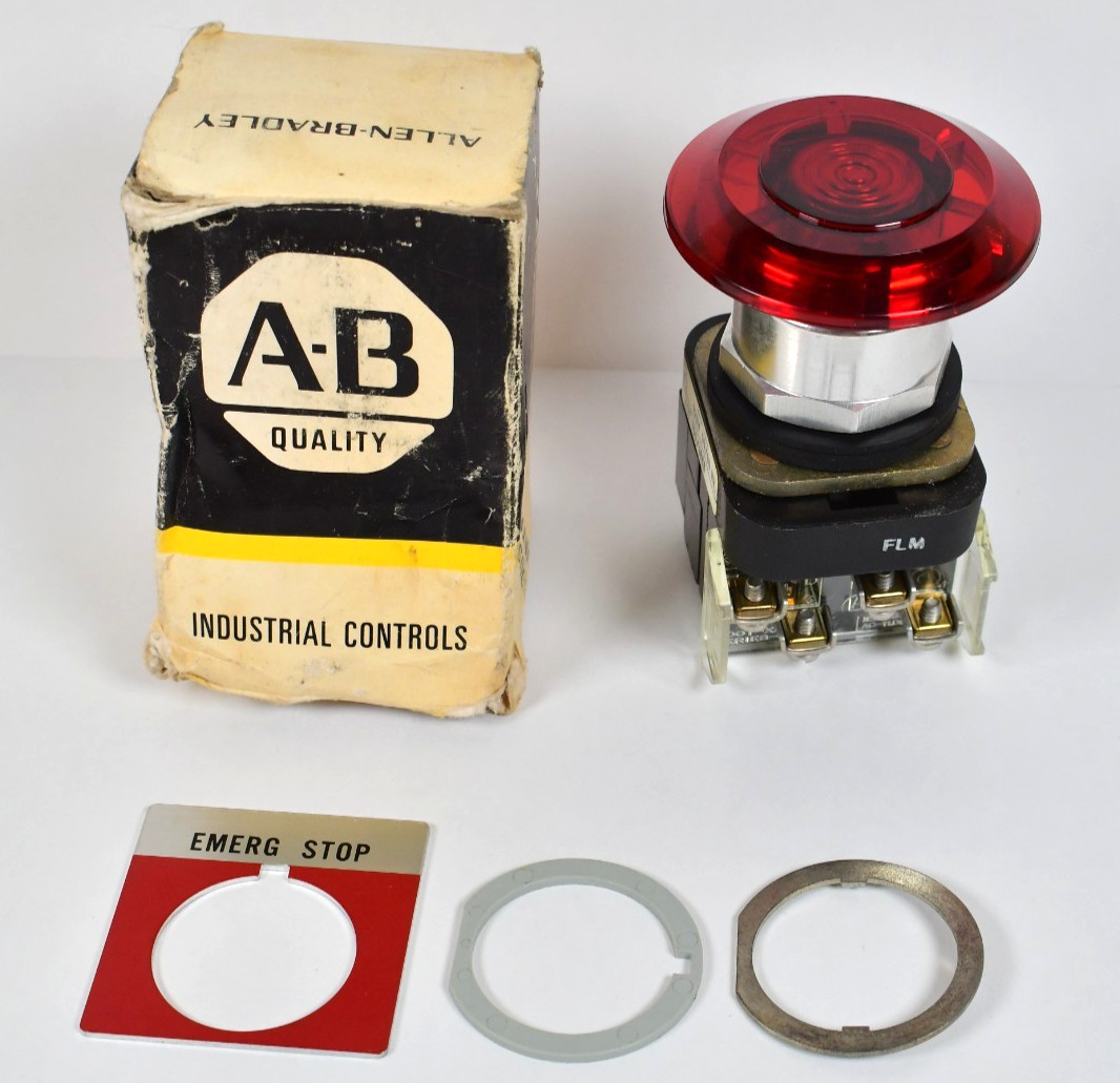 Allen Bradley 800T-PB16 Large Red Illuminated Pushbutton Emergency Stop Switch Allen Bradley 800T-PB16 Large Red Illuminated Pushbutton Emergency Stop Switch