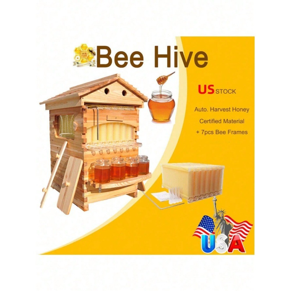 Automatic Beehive Starter Kit Cedarwood Beekeeping Box with 7pcs Auto Bee Frames