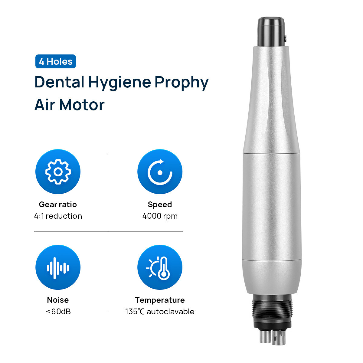 AZDENT Dental Hygiene Prophy Handpiece Air Motor 4 Hole 4:1 Nose Cone 360°Swivel
